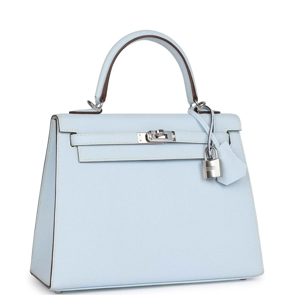Hermes Kelly 25 Bag In Mist Blue Epsom Leather For Women 25cm/10in view 3