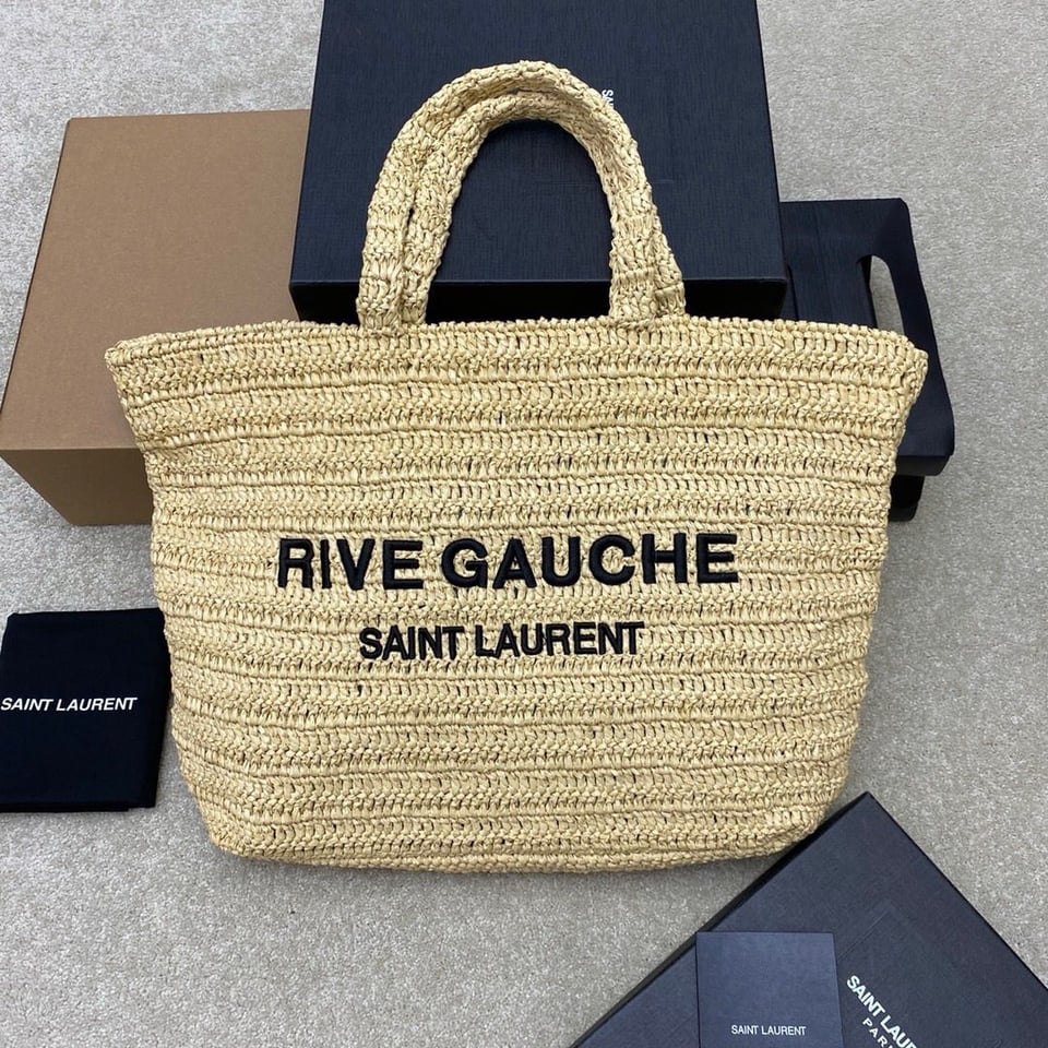 Saint Laurent Rive Gauche Supple Tote Bag In Raffia Crochet 38Cm view 3