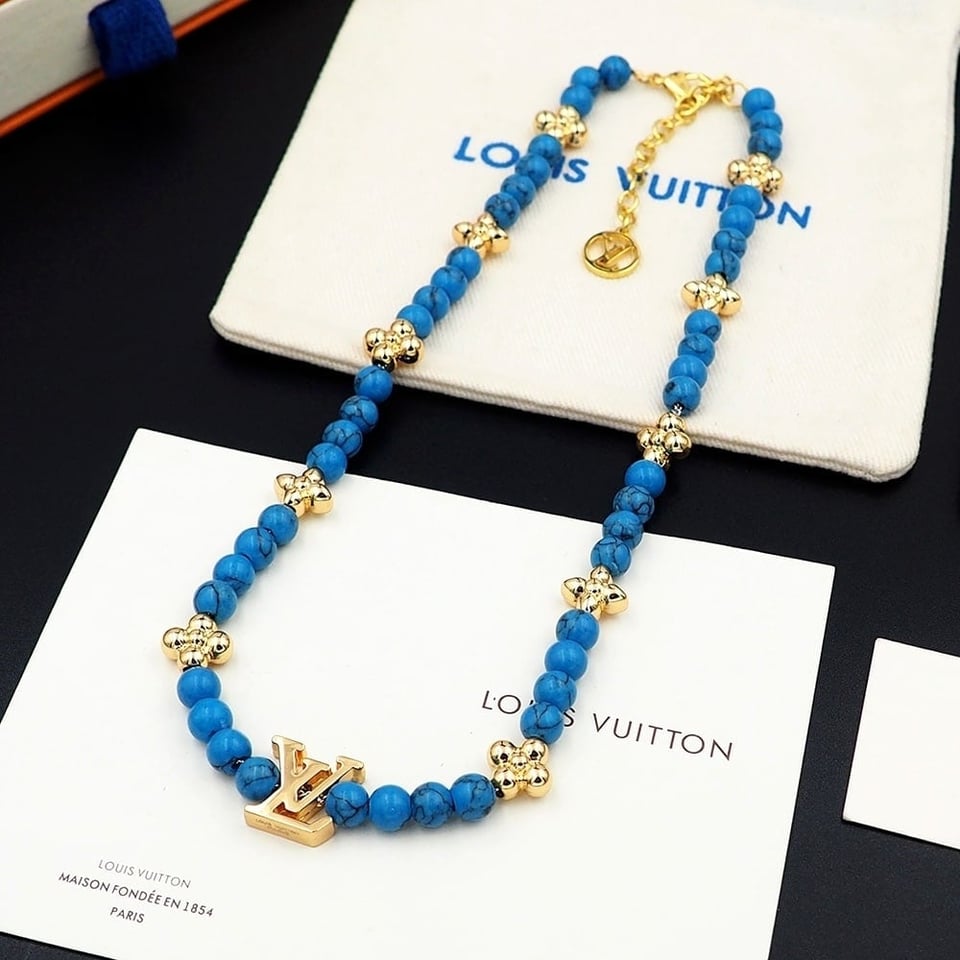 Louis Vuitton Turquoise Pearl Necklace Blue view 3