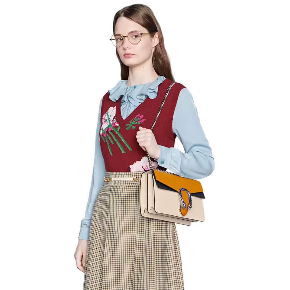 Gucci Dionysus Small Shoulder Bag Orange White Leather view 3