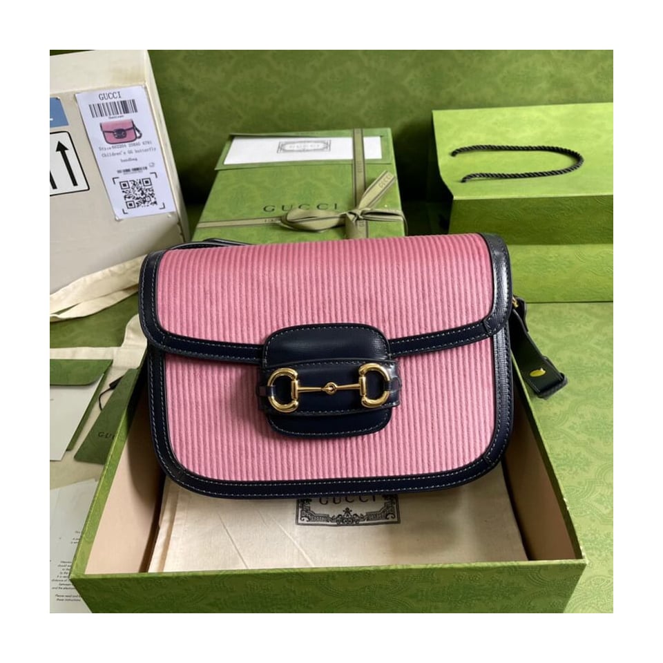 Gucci Horsebit 1955 Small Bag Pink Corduroy view 5