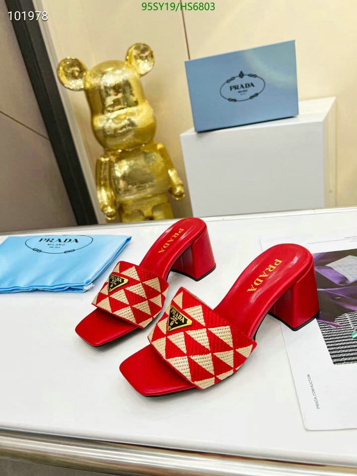 Prada Triangolo Jacquard Mules Red view 4