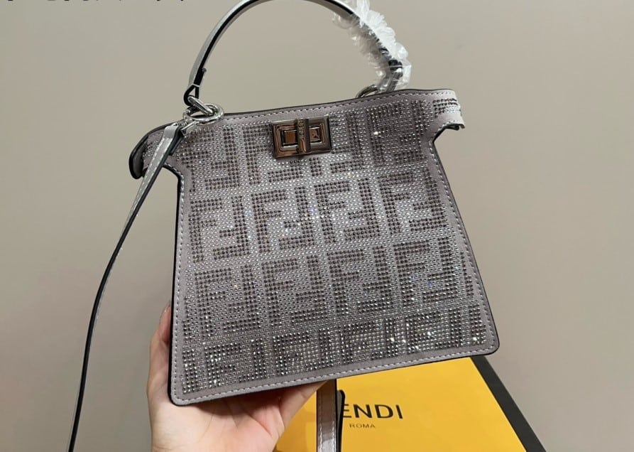 Fendi Peekaboo Iseeu Petite Silver Leather Bag With Crystal Ff Motif 21Cm view 6