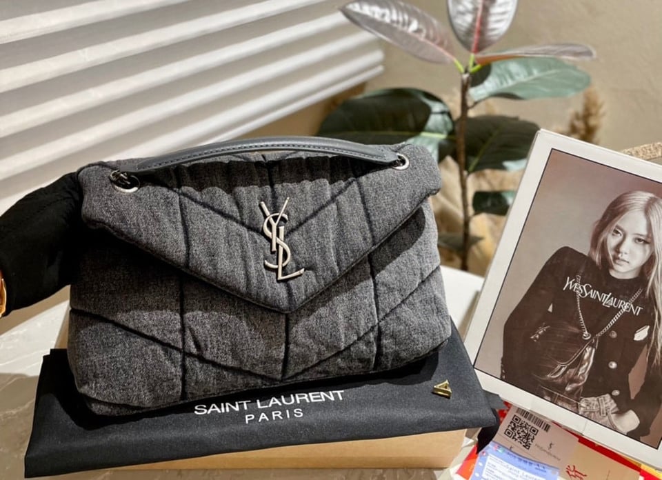 Saint Laurent Puffer Medium In Suede And Denim Black 30Cm view 3