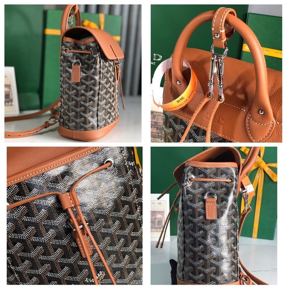 Goyard Alpin Mini Backpack 21 Cm Tan Lambskin And Black Goyardine Canvas view 7