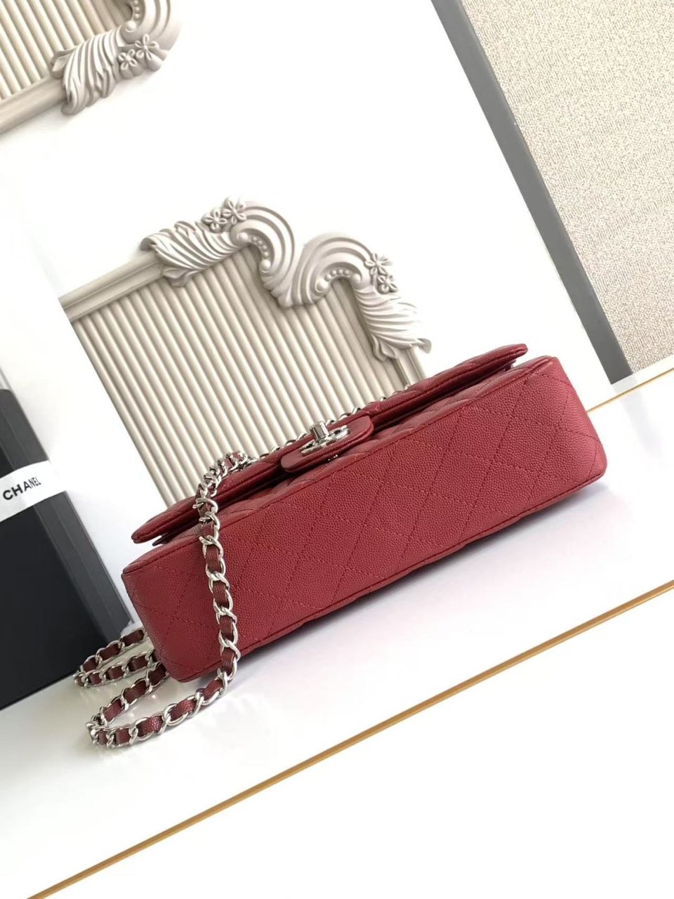 Chanel Classic Flap Bag 25 cm Red Silver-Tone Hardware A01112 view 10