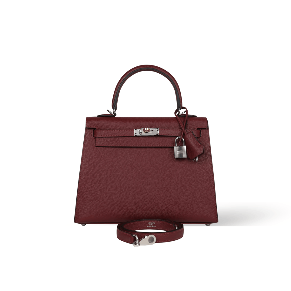 Hermes Kelly 25 Bag In Burgundy Epsom Leather For Women 25cm/10in view 2