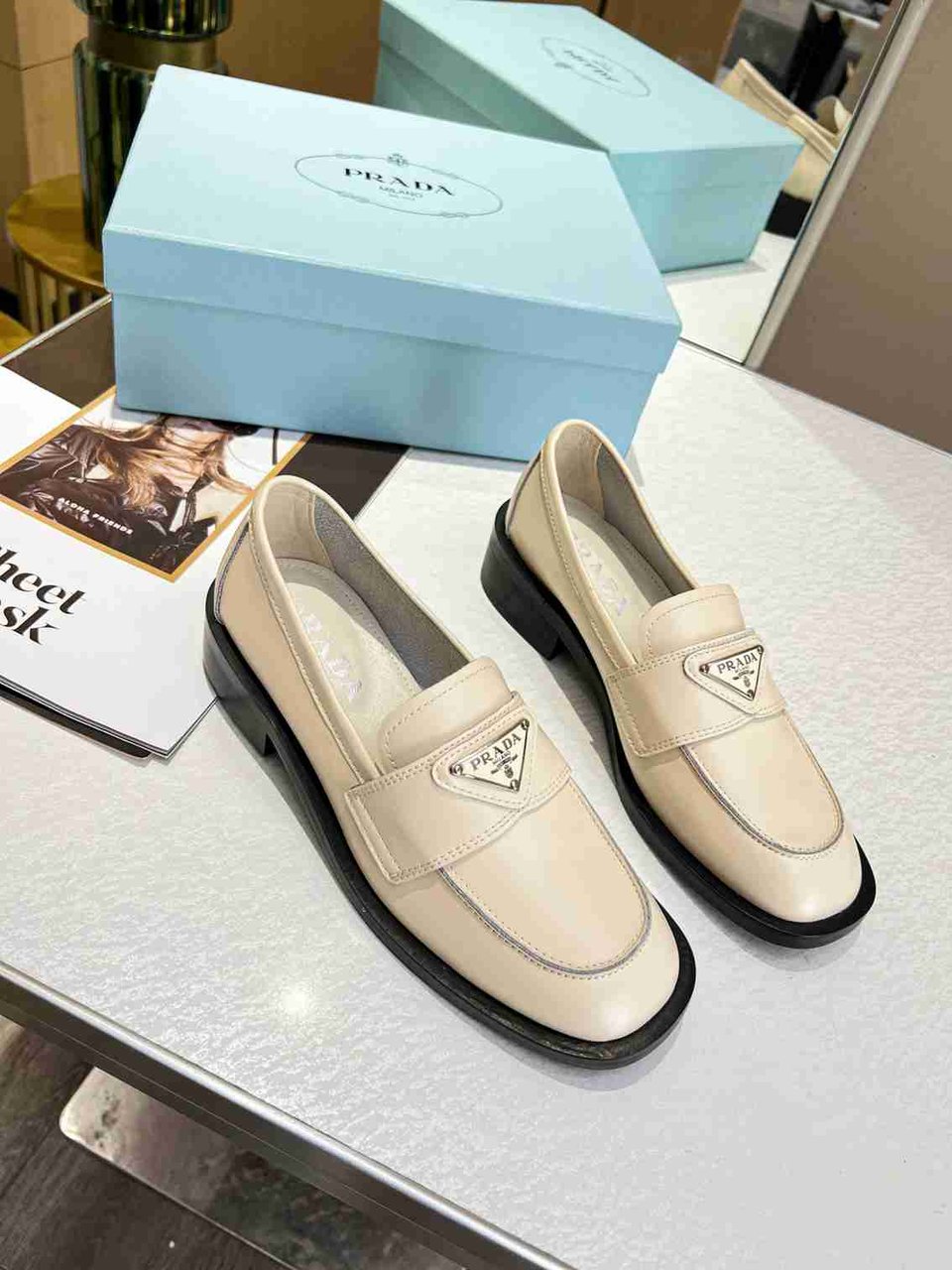 Prada Patent Leather Loafers Nude view 4