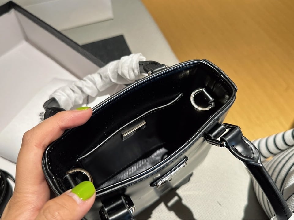 Prada Logo Embellished Leather Cross Body Bag Black 15Cm view 3