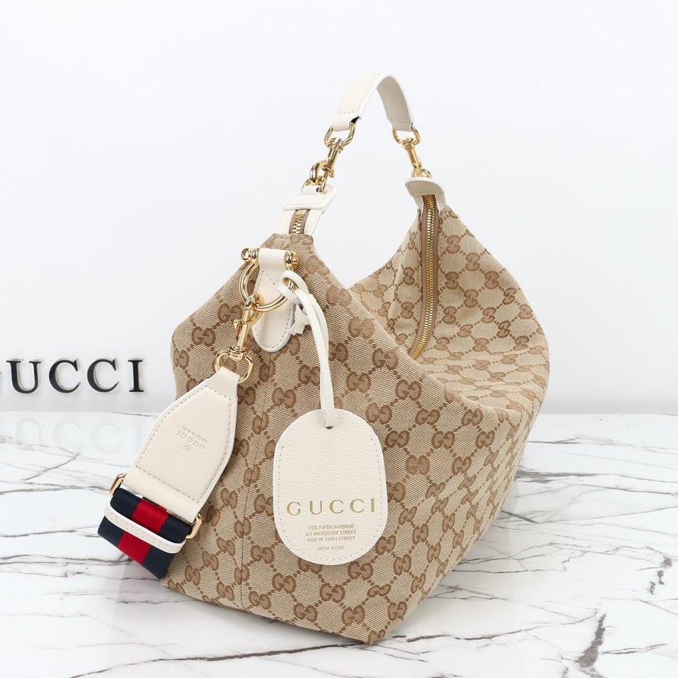 Gucci Brera Medium Crossbody Bag 33cm/13in Sand And Dark Brown GG Canvas A00B4O view 5
