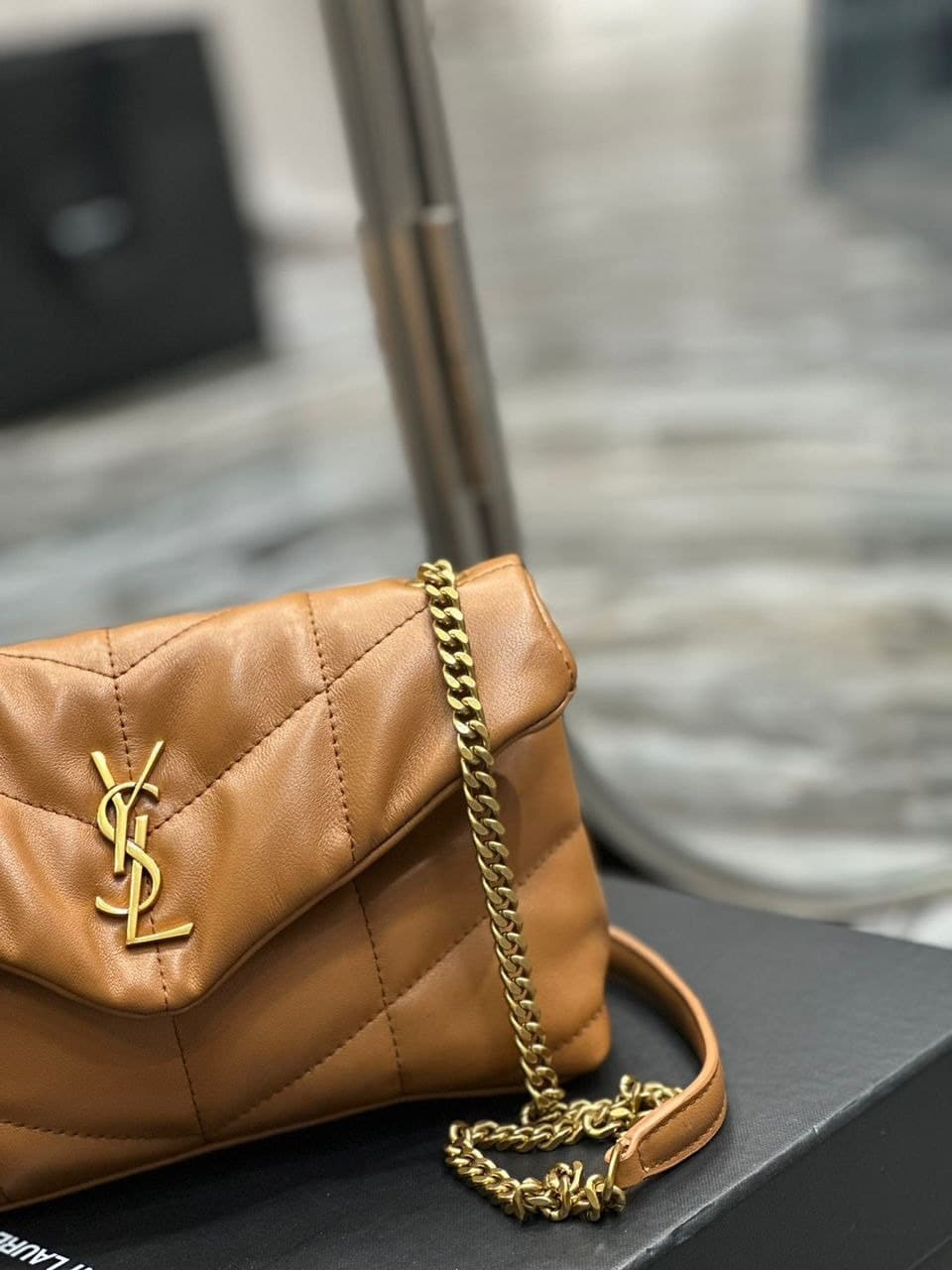 Saint Laurent Puffer Toy Bag In Quilted Light Brown 26Cm view 7