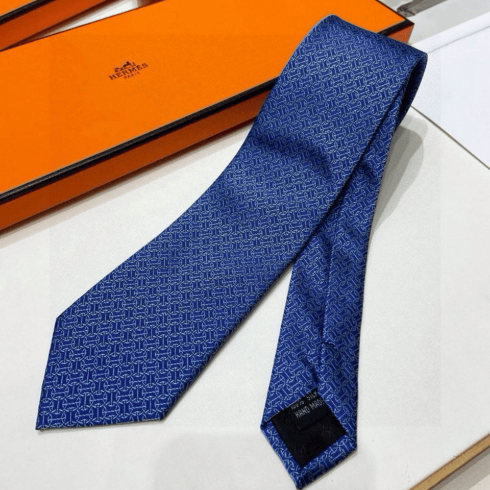 Hermes Blue Pattern Canvas Tie For Men view 10