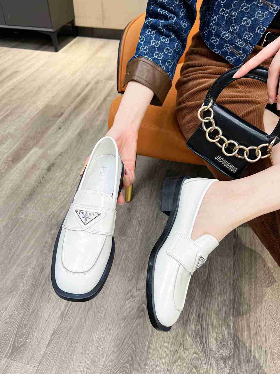 Prada Patent Leather Loafers White 1D902M069F0009F025 view 3
