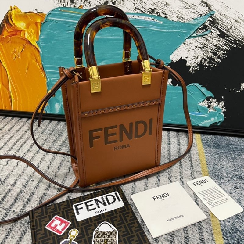 Fendi Mini Sunshine Shopper Leather Bag Brown 18Cm 8Bs051 view 10