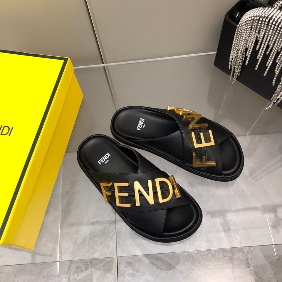 Fendi Fendigraphy Leather Slides Black 8X8289Ai1Rf1H1K view 11