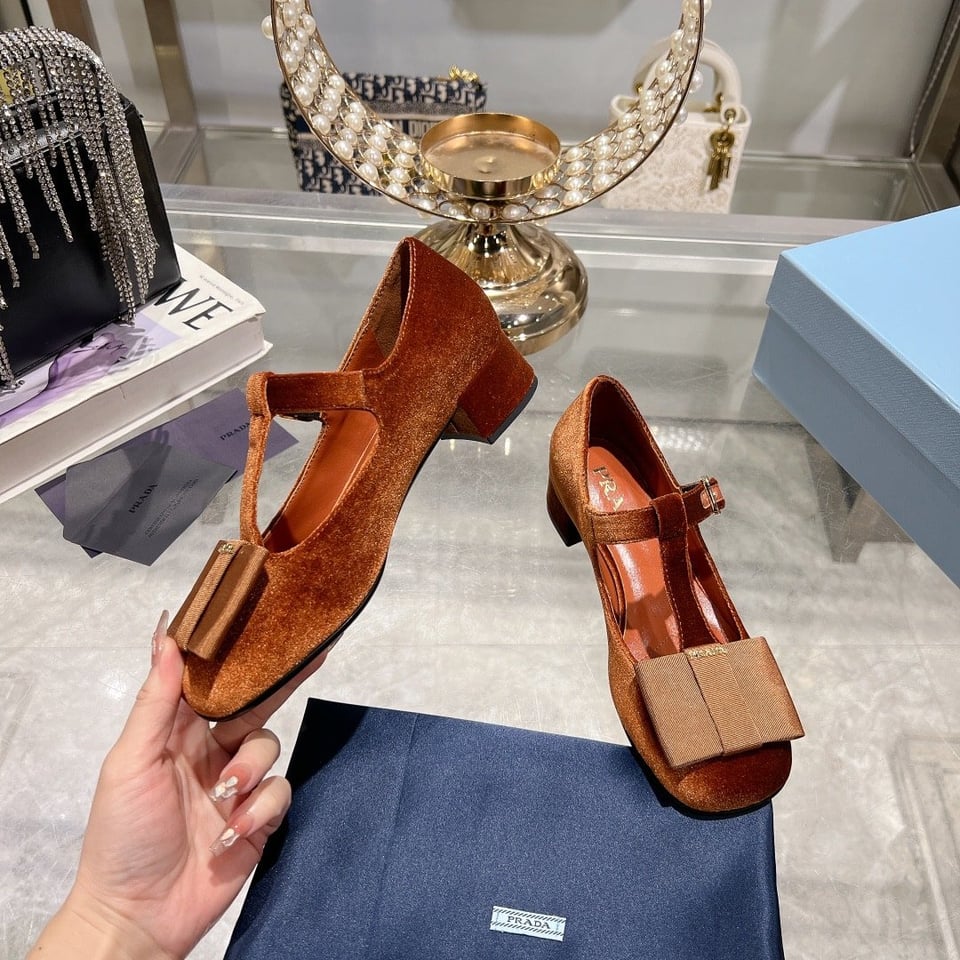 Prada Velvet Mary Pumps Ginger view 4