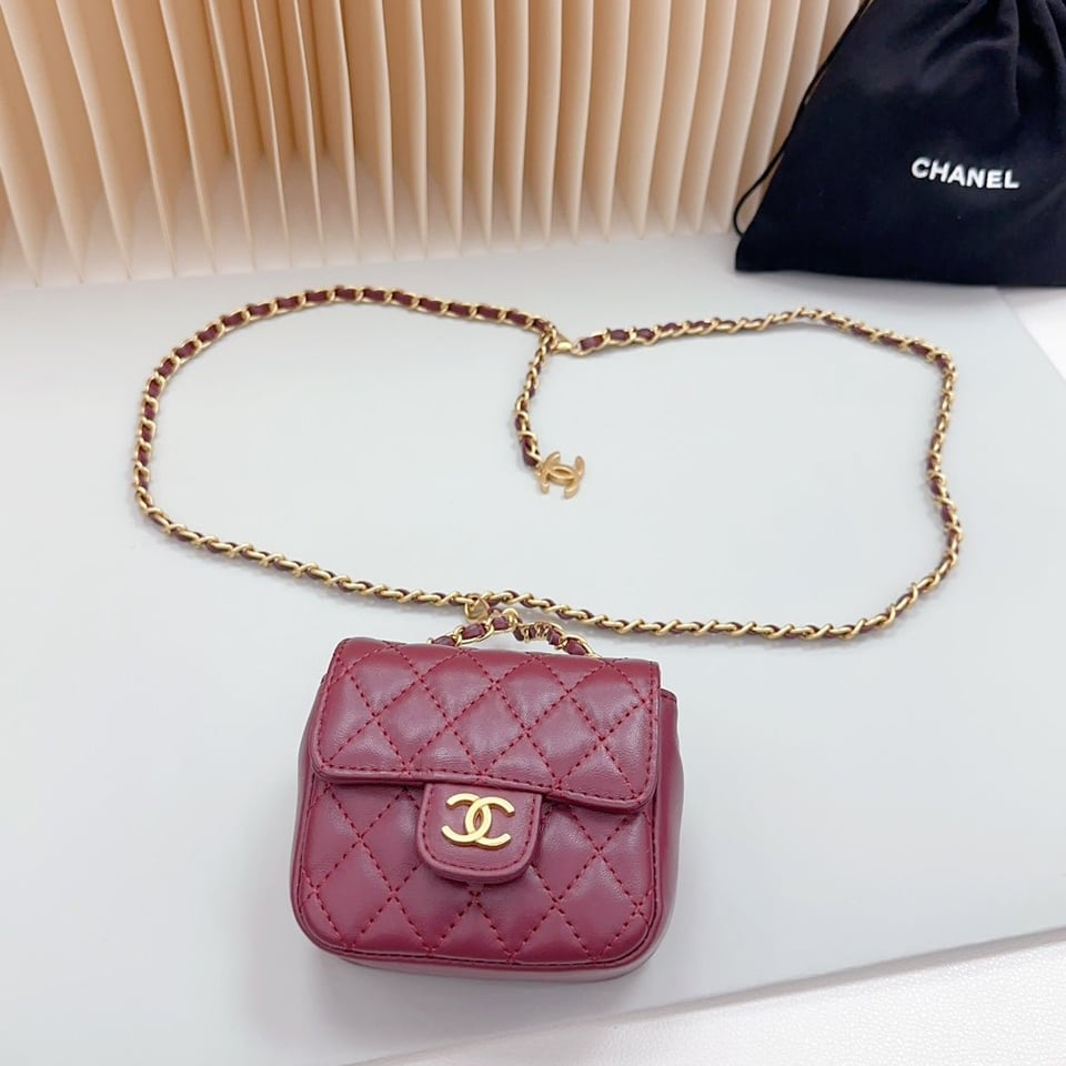 Chanel Chain Belt Dark Red Quilted Lambskin Bag view 6