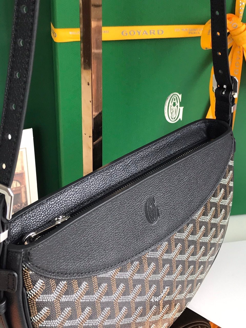 Goyard Hirondelle Bag 25 Cm Black Lambskin And Goyardine Canvas view 6