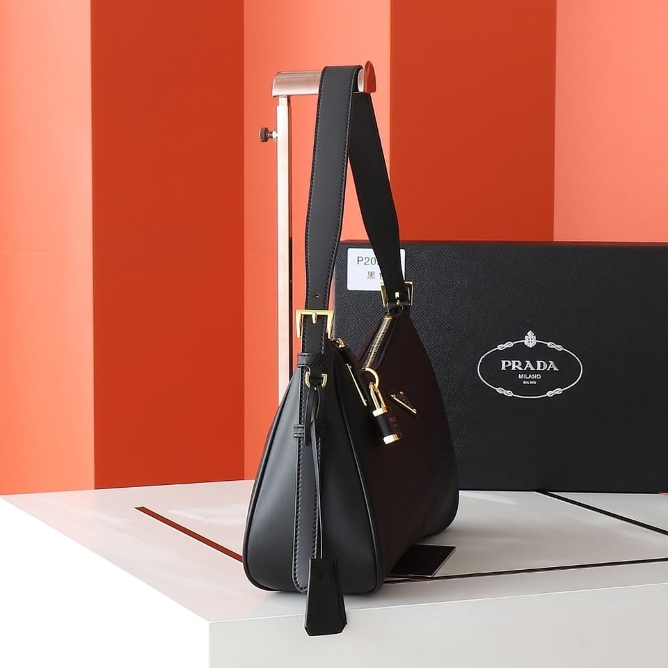 Prada Aimée Large Re Nylon Shoulder Bag With Padlock Black 34Cm view 4