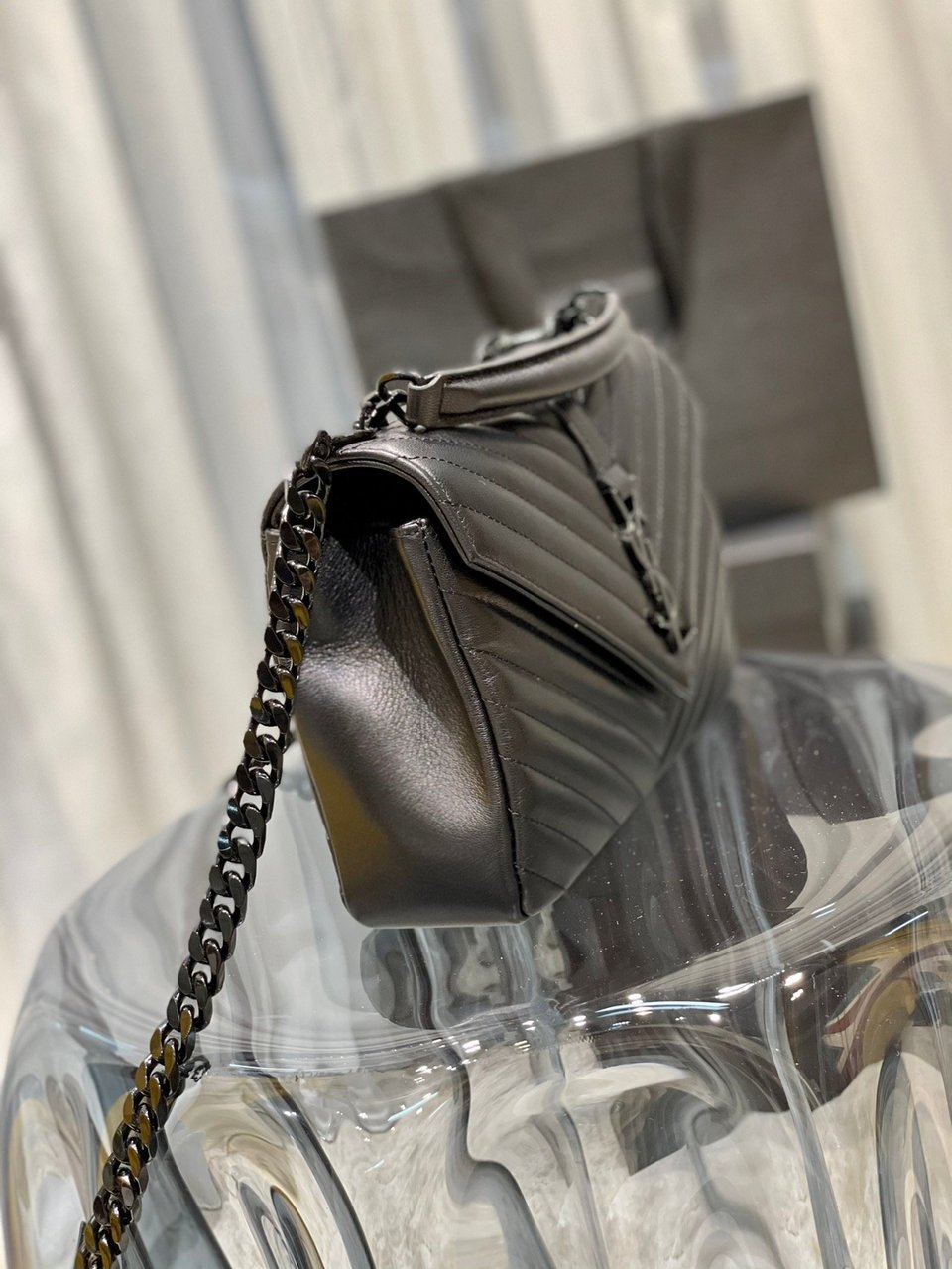 Saint Laurent College Medium Chain Bag In Quilted Leather Black Noir 24Cm view 5