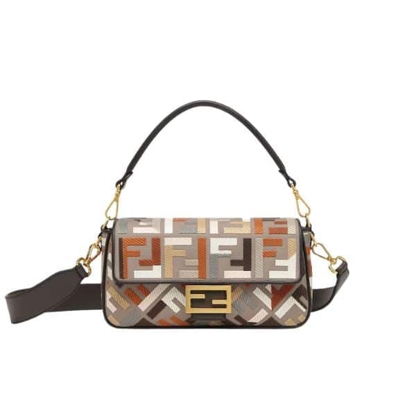 Fendi Baguette Multicolor Canvas Bag With Ff Embroidery 25Cm 8Br600Anh4F1Mql view 2