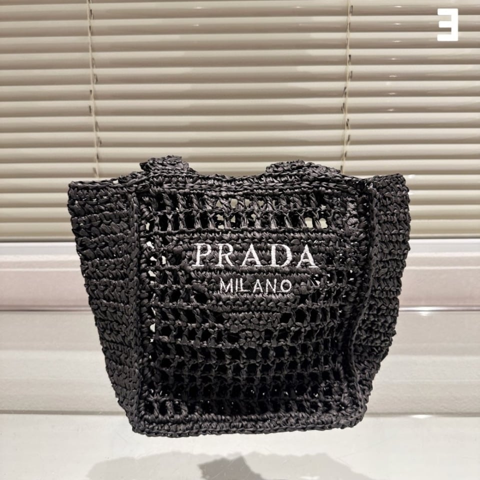 Prada Small Raffia Tote Black 22cm 1Bg444 view 3