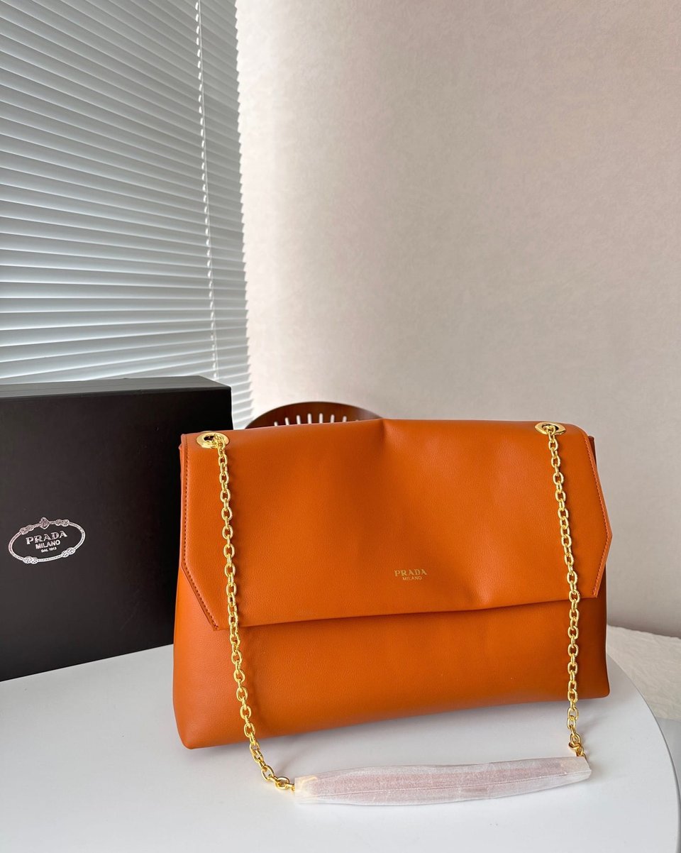 Prada Medium Leather Shoulder Bag Orange 38Cm view 3