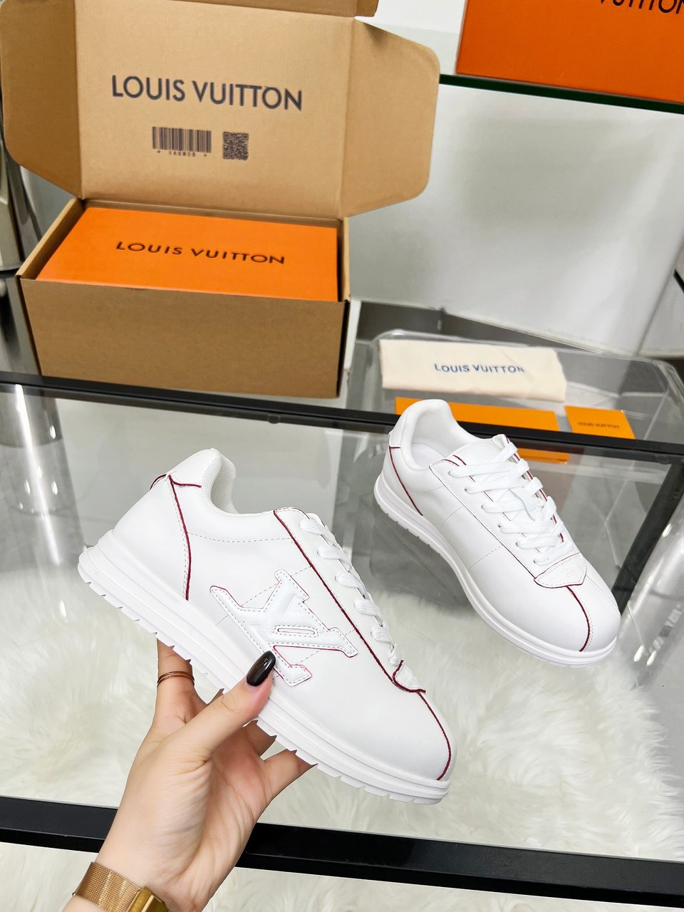 Louis Vuitton LV White Sneakers with Red Stitching – Women’s Shoes view 7