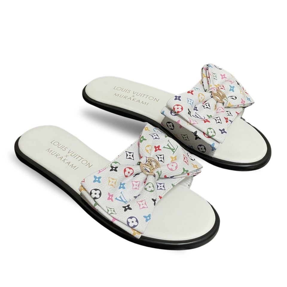 Louis Vuitton x Takashi Murakami Lily Flat Mule Bow Slide Sandals White 1AGVYA view 2
