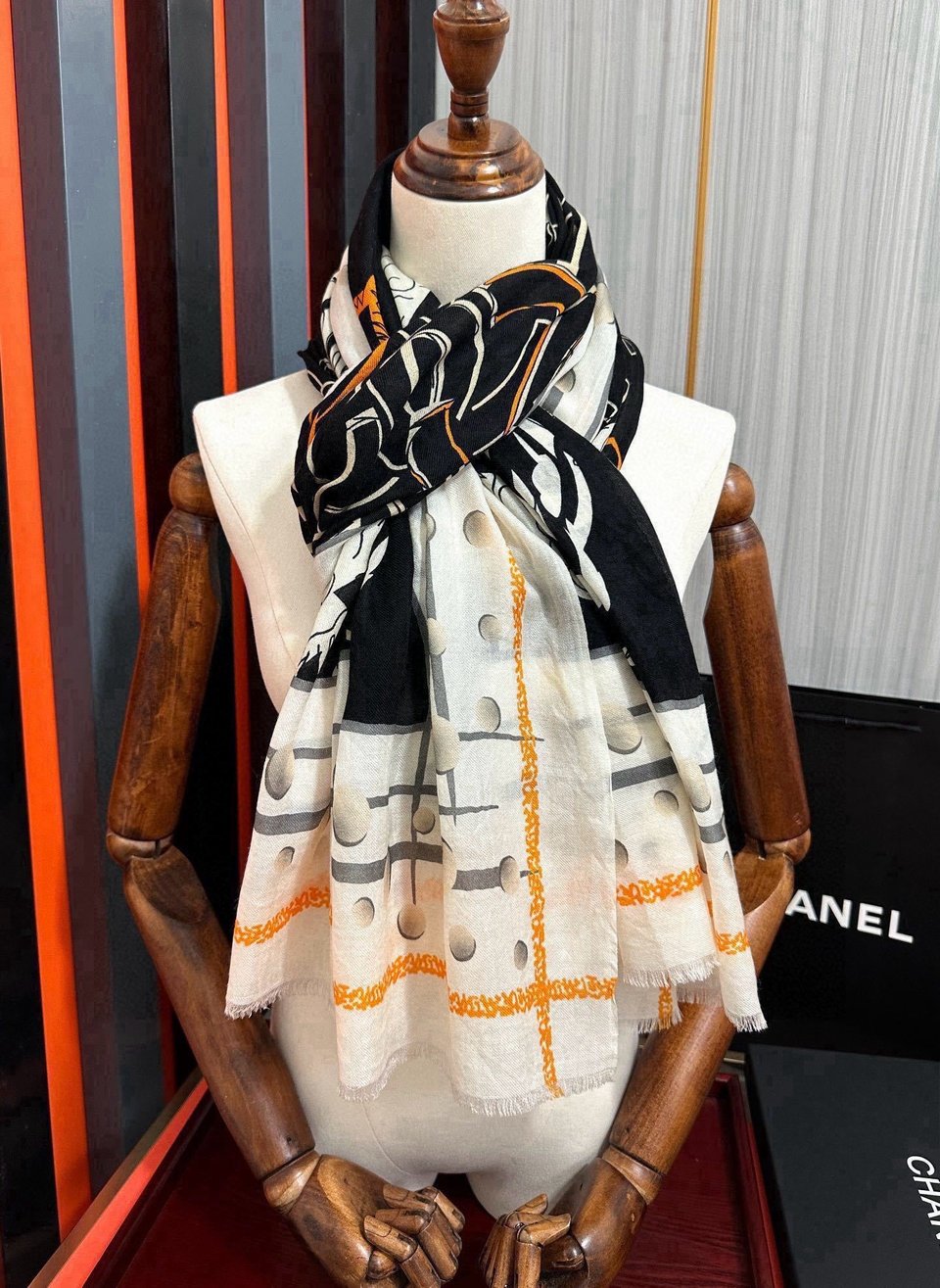 Chanel Silk Floral Motif Beige For Women 200cm view 6
