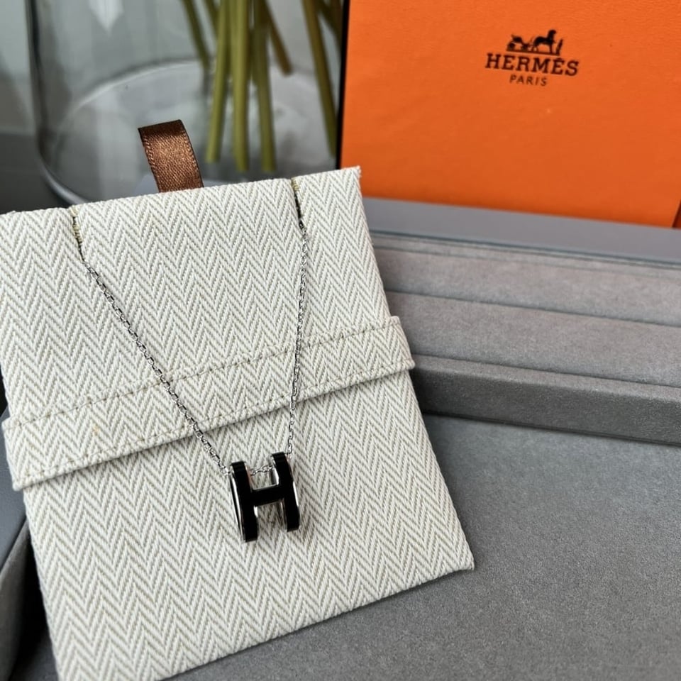 Hermes Mini Pop H Pendant Necklace Black And Silver view 7