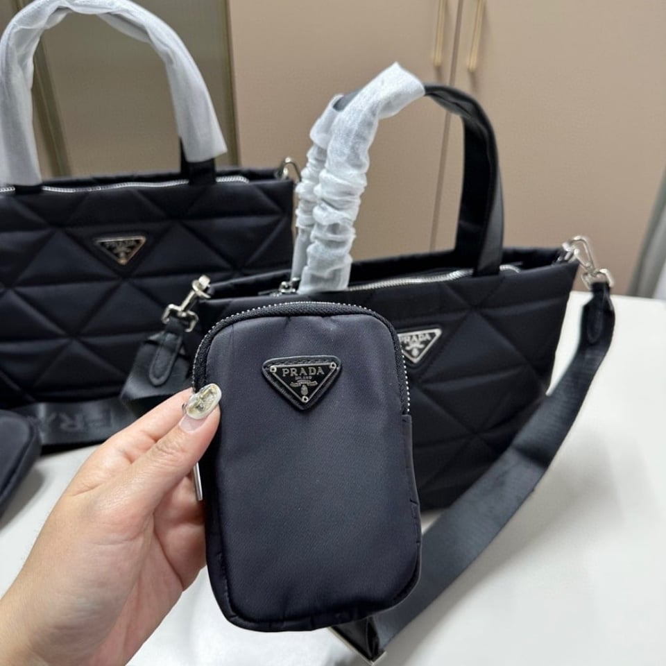 Prada Re Nylon Padded Tote Bag Black 23Cm view 4
