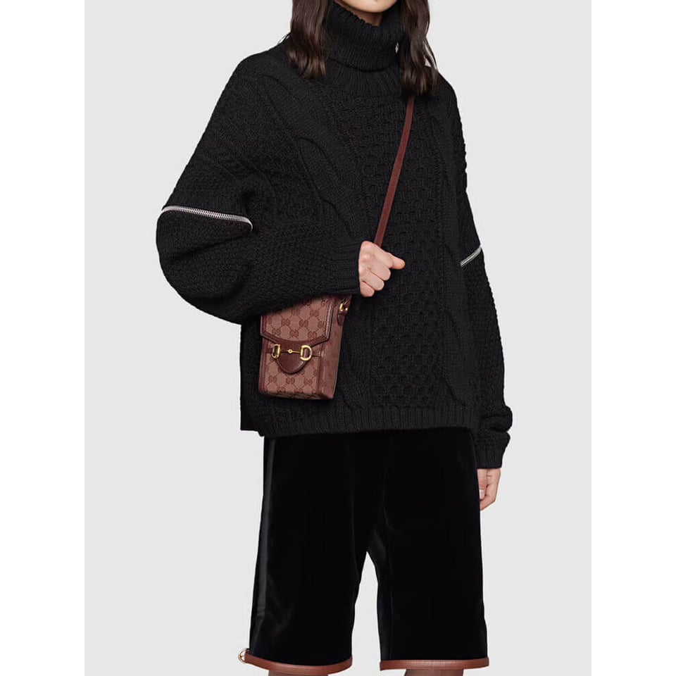 Gucci Horsebit 1955 Mini Bag in Burgundy GG Canvas view 3