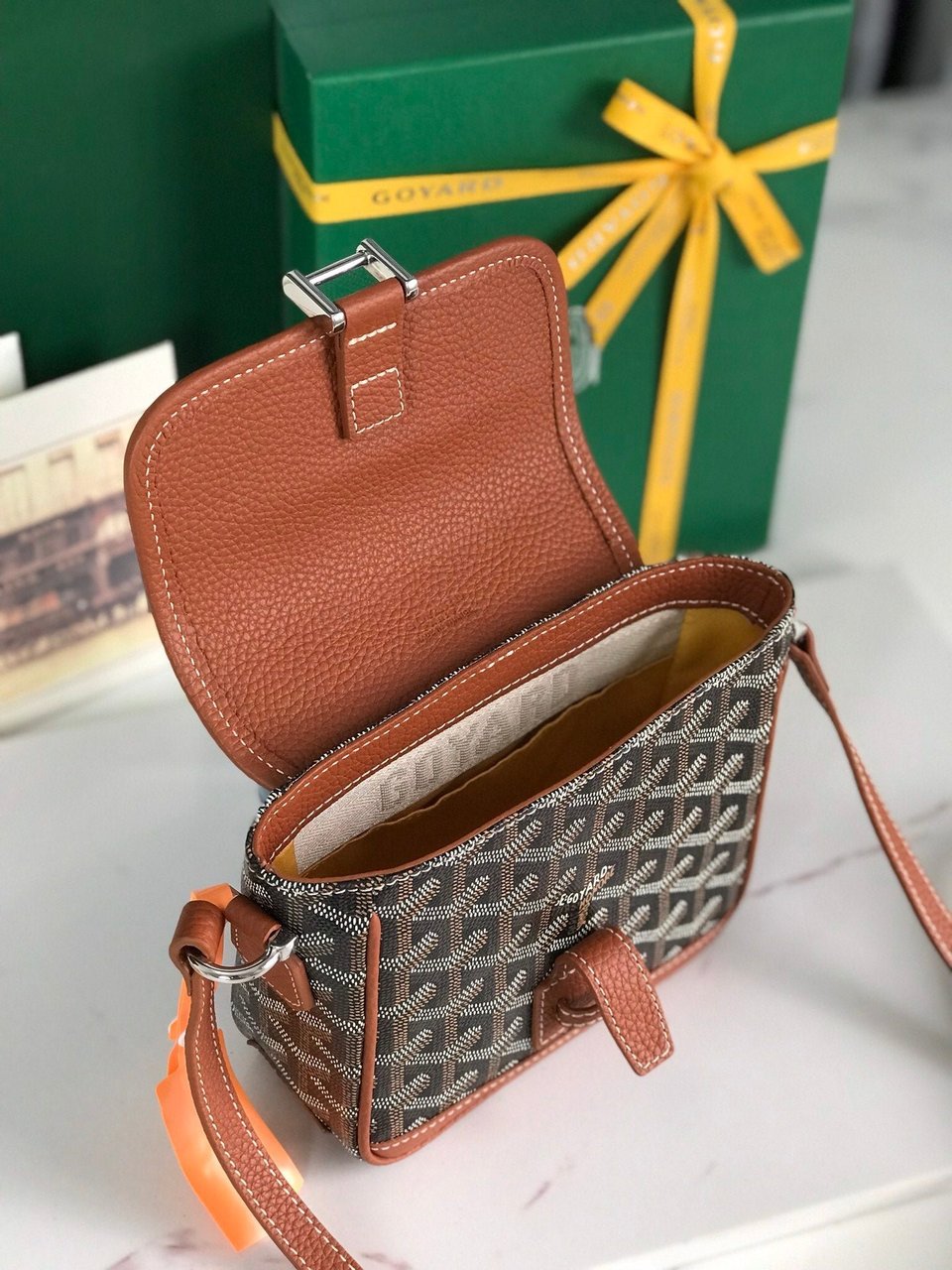 Goyard Grand Bleu 16 Cm Black Goyardine Canvas And Tan Lambskin view 8