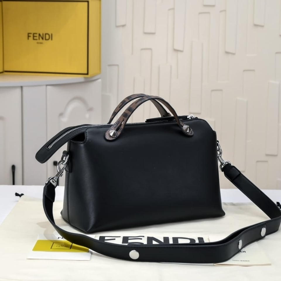 Fendi Women By The Way Regular Leather Boston Bag Black 28Cm view 4