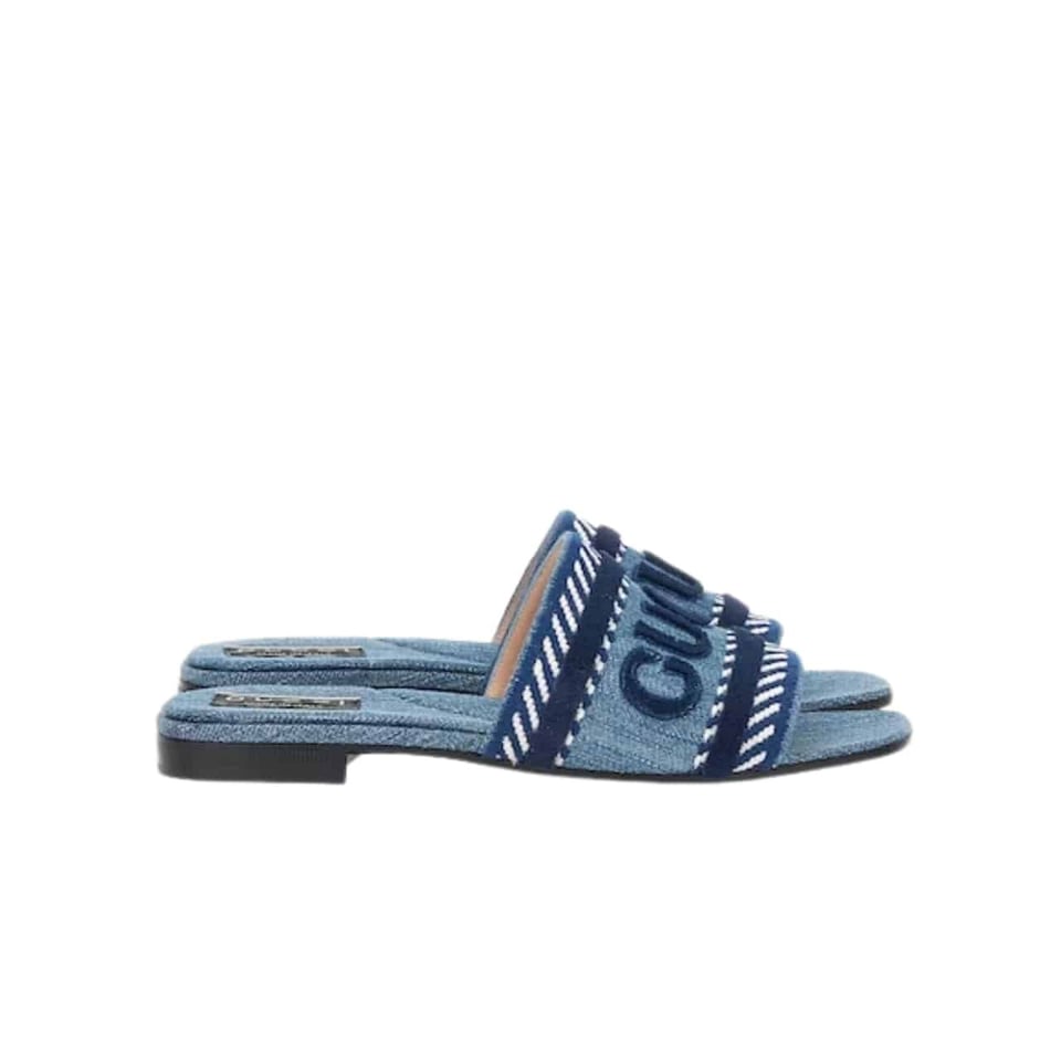 Gucci Women’S Slide Sandal With Gucci Script Light Blue Denim 771589 Fack3 4609 view 2