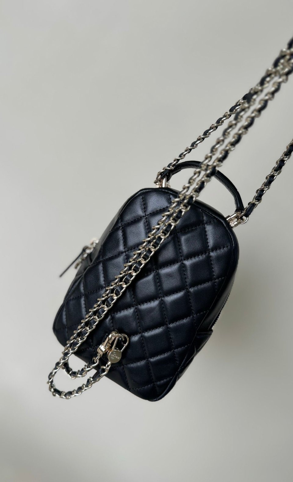Chanel Mini 18 Backpack Black Lambskin Light Gold Hardware view 6