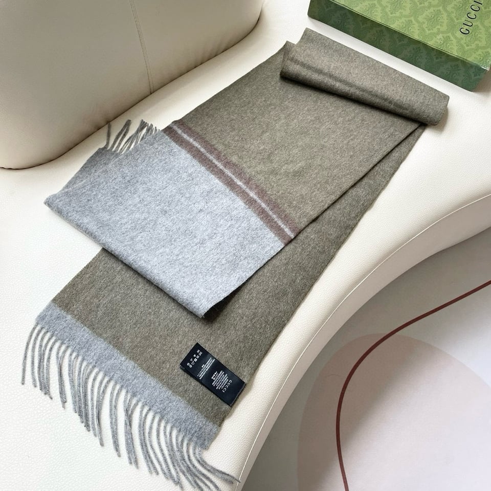 Gucci Cashmere Scarf Colorblock Gray Brown For Women 190cm view 5