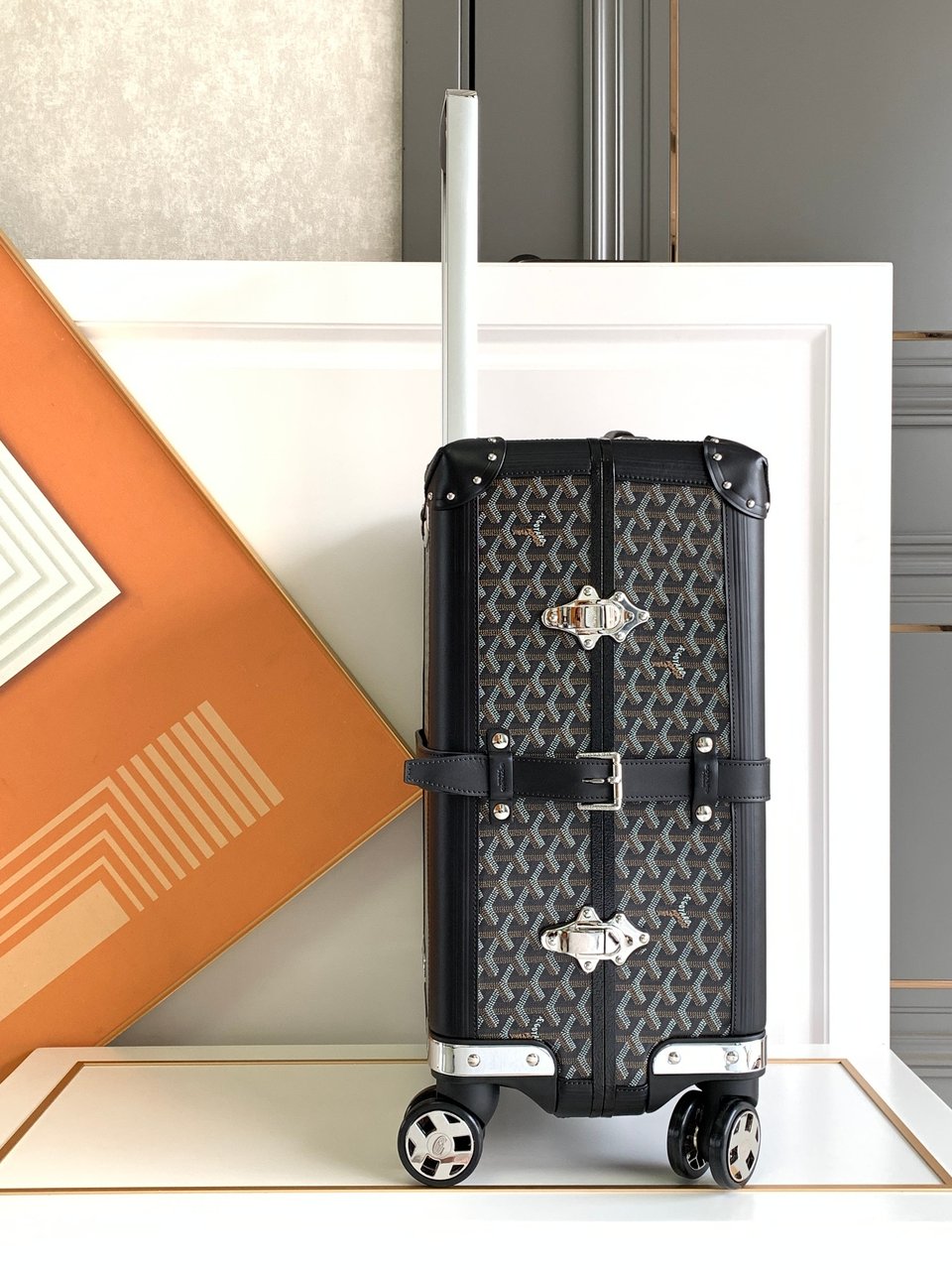 Goyard 50cm Goyardine Canvas &amp; Clamecy Cowhide Bourget PM Trolley Case Black view 5