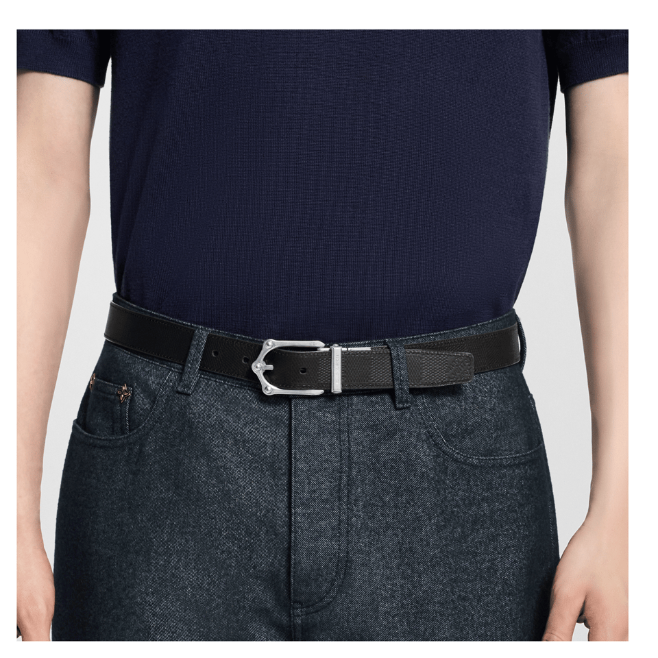 Louis Vuitton LV Navy Blue Frog 30mm Reversible Men Belt M4364S view 5
