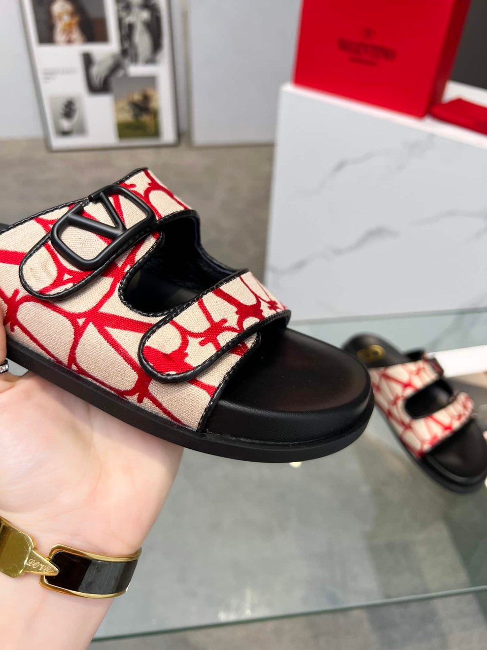Valentino Garavani Vlogo Toile Iconographe Sandal Red view 6