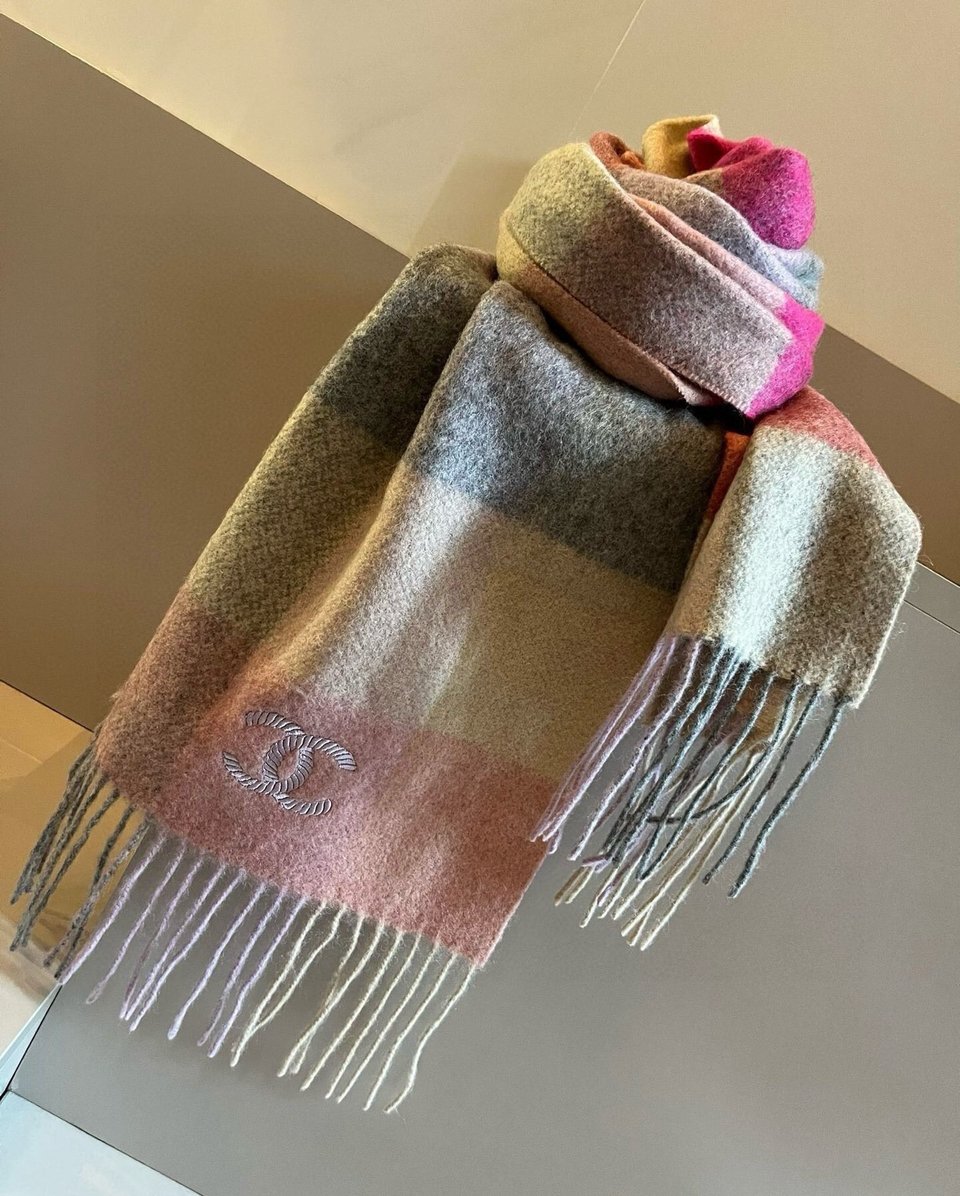 Chanel Cashmere Scarf Colorblock Pink For Women 200cm view 7