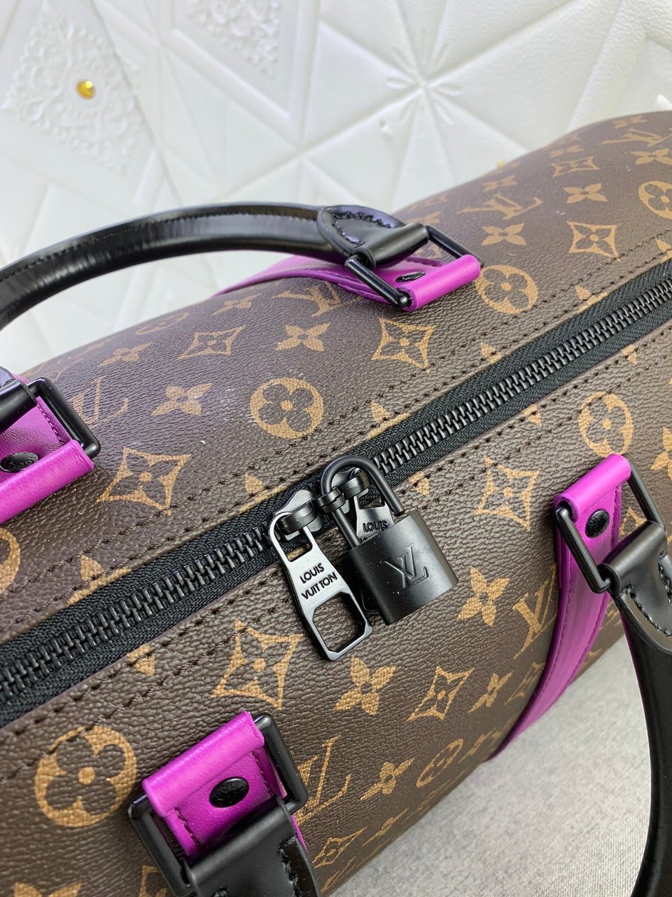 Louis Vuitton Keepall Bandouli Re 50 Brown And Purple Line Macassar Canvasm46257 view 6