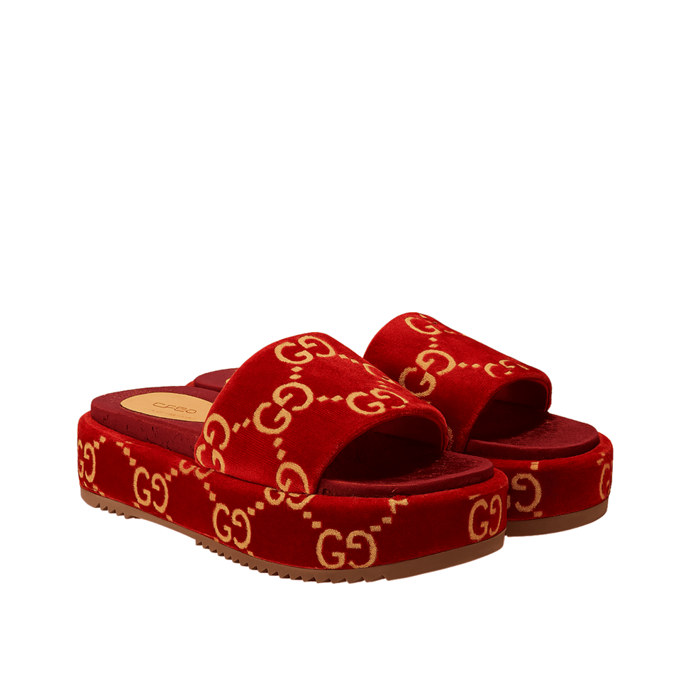 Gucci Women?S With Gg Pattern Slide Sandal Red view 2