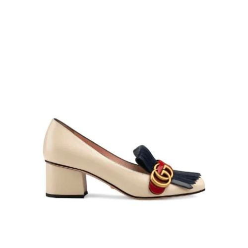 Gucci Wmns White And Blue Leather Mid-Heel Pump view 2