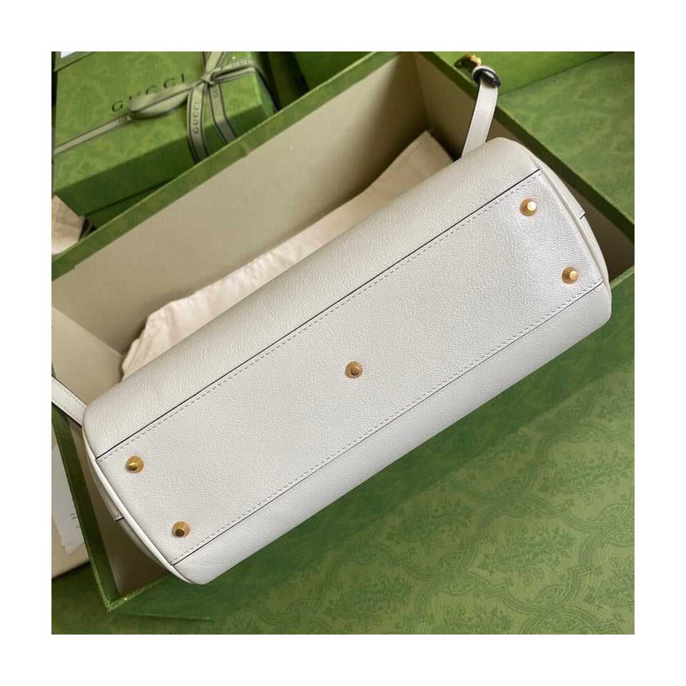 Gucci Small Top Handle Bag with Double G in White Leather view 4