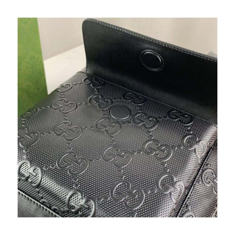 Gucci GG Embossed Backpack in Black Leather view 9