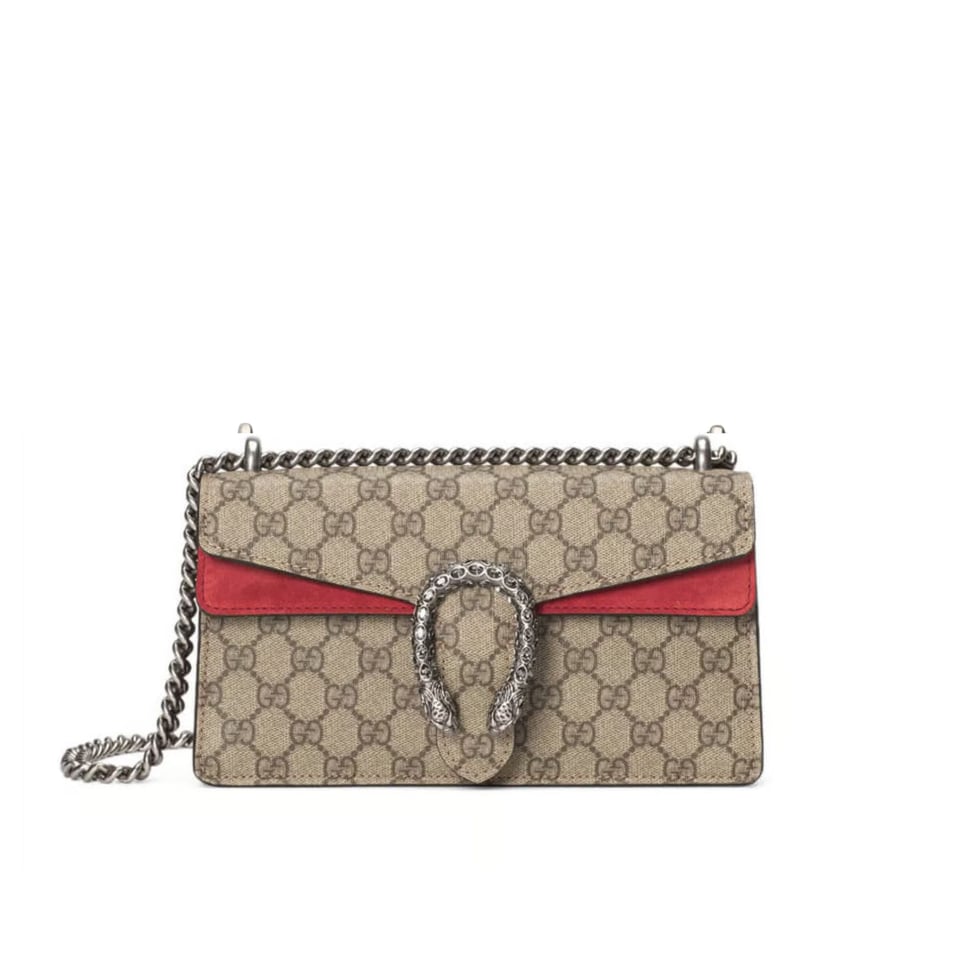 Gucci Dionysus Small Shoulder Bag in GG Supreme with Crystals Red 25cm