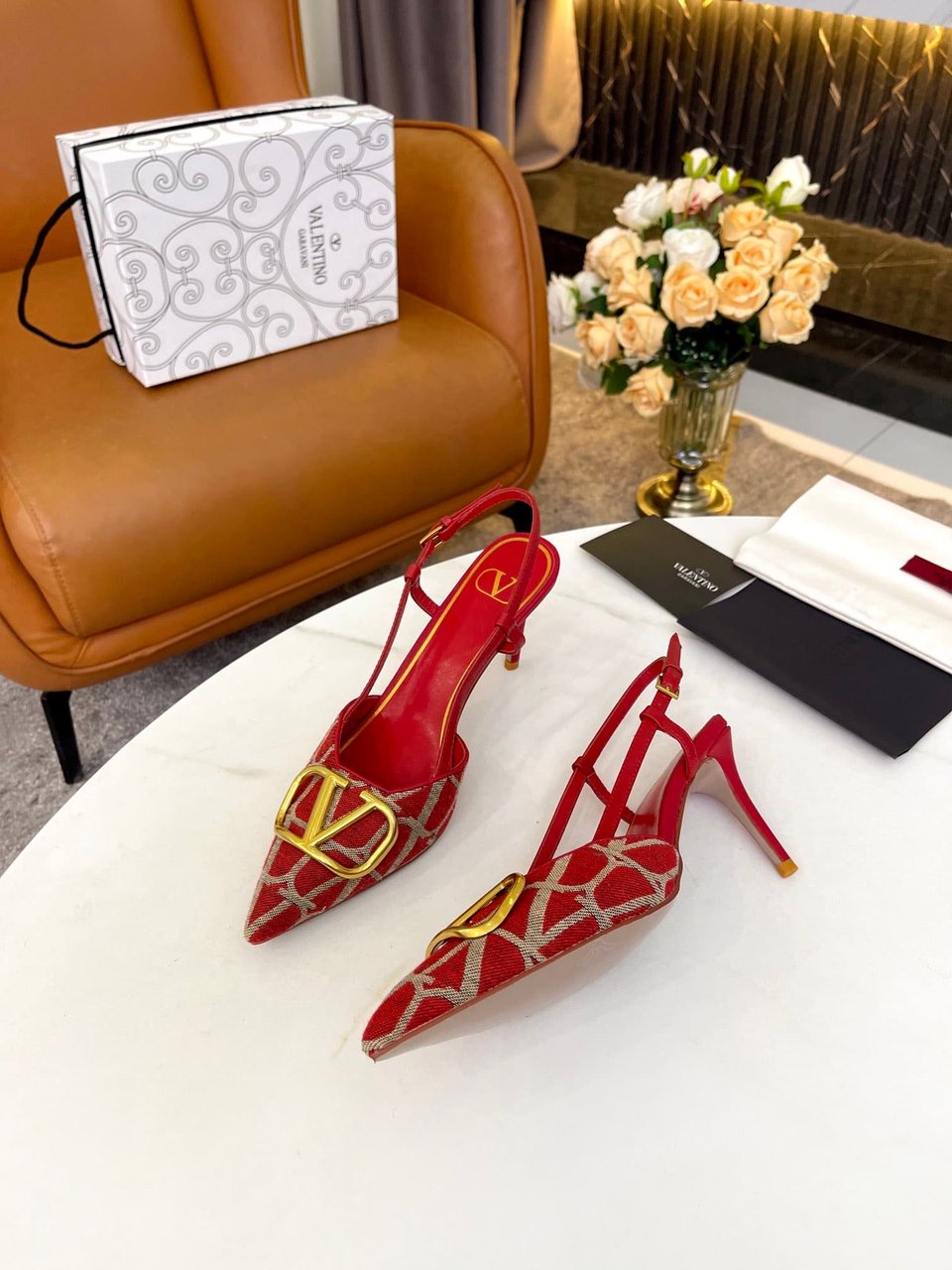 Valentino Garavani Vlogo Signature Slingback Pump In Toile Iconographe Red view 6