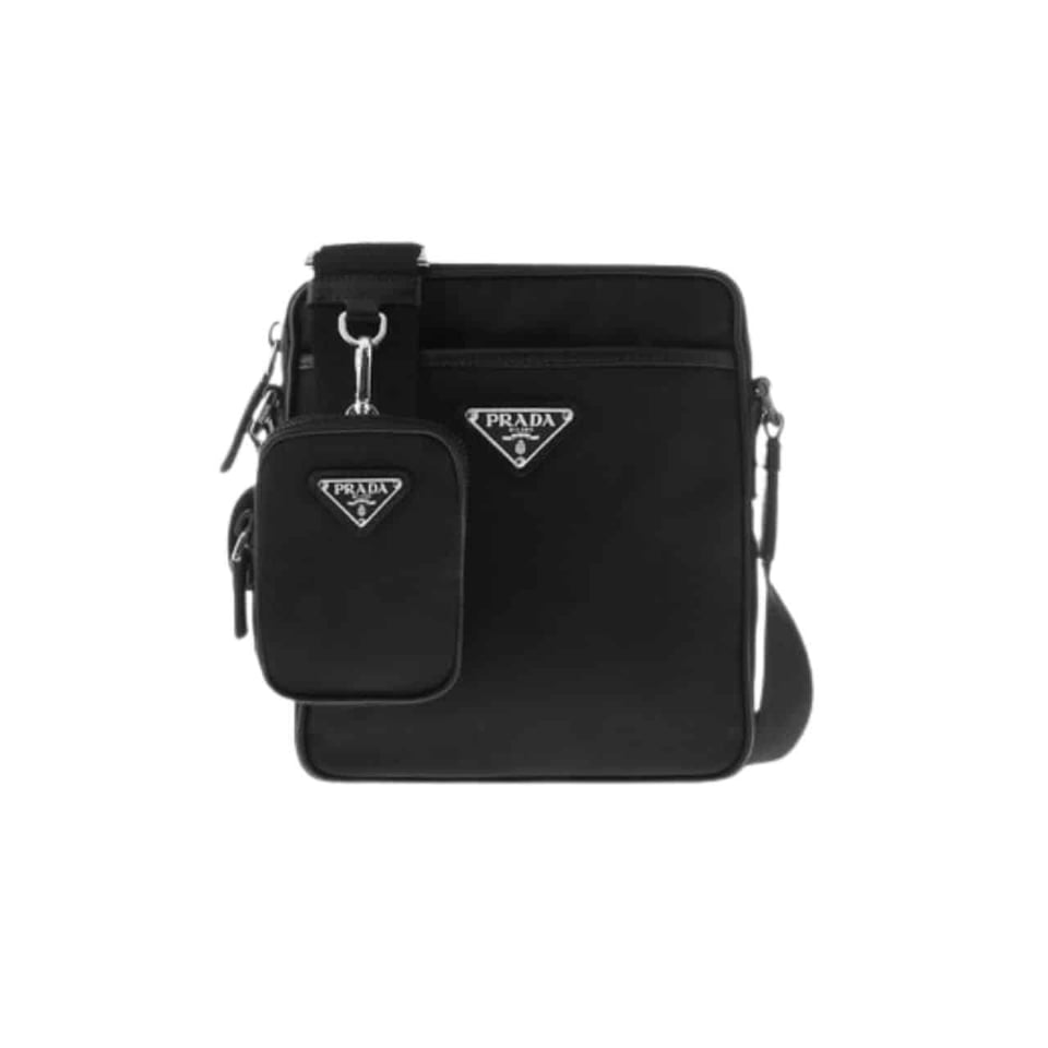 Prada Re Nylon Saffiano Logo Leather Bag Black 21Cm view 2